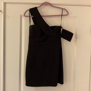 Black fitted mini dress with sash